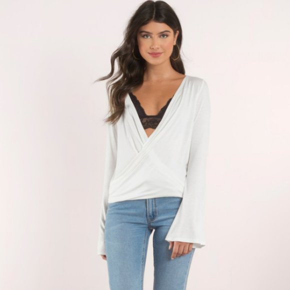 TOBI "LOOK AT THE LIGHT" IVORY WHITE LONG BELL-SLEEVE BLOUSE TOP - Picture 1 of 10
